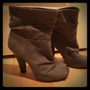 Gray peep toe booties